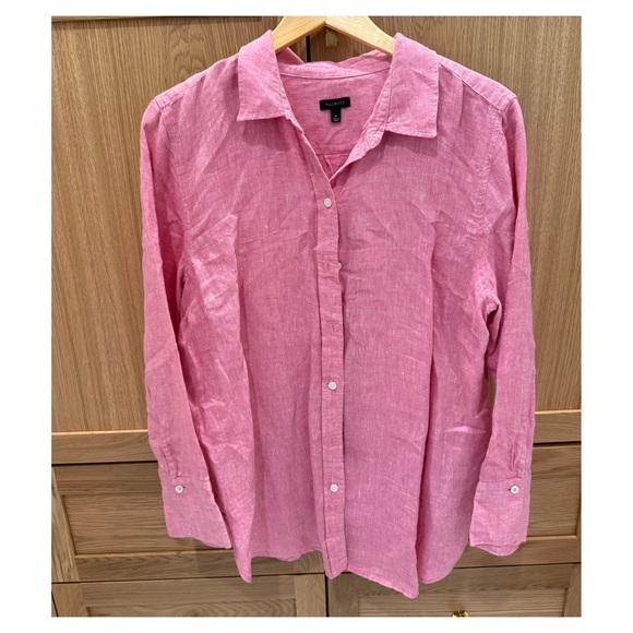 TALBOTS Boyfriend Linen Button-Down Shirt in Pink - Picture 2 of 6
